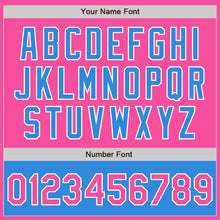 Load image into Gallery viewer, Custom Pink White-Powder Blue Bomber Varsity Letterman Two Tone Zipper Jacket
