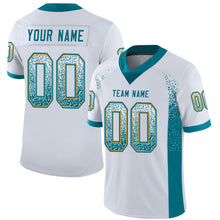 Load image into Gallery viewer, Custom White Teal-Old Gold Drift Fashion Football Jersey
