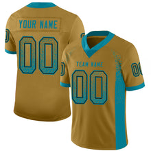 Load image into Gallery viewer, Custom Old Gold Teal-Black Drift Fashion Football Jersey

