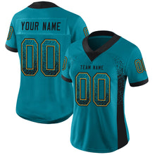 Load image into Gallery viewer, Custom Teal Black-Old Gold Drift Fashion Football Jersey
