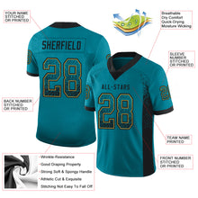 Load image into Gallery viewer, Custom Teal Black-Old Gold Drift Fashion Football Jersey
