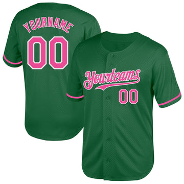 Custom Kelly Green Pink-White Mesh Authentic Throwback Baseball Jersey