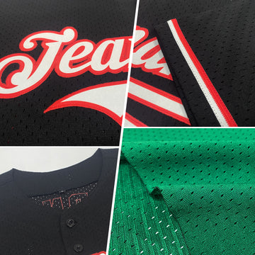 Custom Kelly Green Red-Black Mesh Authentic Throwback Baseball Jersey