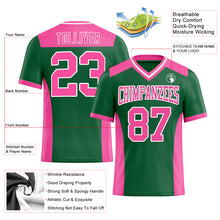 Load image into Gallery viewer, Custom Kelly Green Pink-White Authentic Football Jersey
