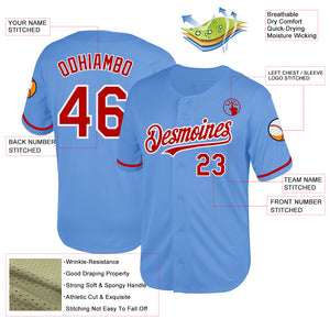 Custom Light Blue Red-White Mesh Authentic Throwback Baseball Jersey