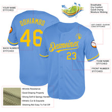 Load image into Gallery viewer, Custom Light Blue Yellow Mesh Authentic Throwback Baseball Jersey
