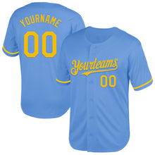 Load image into Gallery viewer, Custom Light Blue Yellow Mesh Authentic Throwback Baseball Jersey
