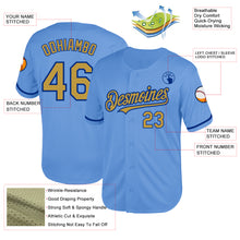 Load image into Gallery viewer, Custom Light Blue Old Gold-Royal Mesh Authentic Throwback Baseball Jersey
