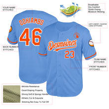 Load image into Gallery viewer, Custom Light Blue Orange-White Mesh Authentic Throwback Baseball Jersey

