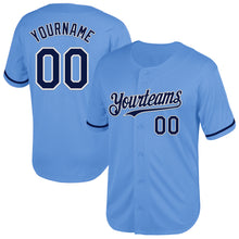 Load image into Gallery viewer, Custom Light Blue Navy-White Mesh Authentic Throwback Baseball Jersey

