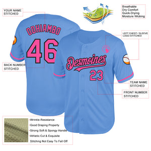 Custom Light Blue Pink-Black Mesh Authentic Throwback Baseball Jersey