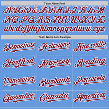 Load image into Gallery viewer, Custom Light Blue Crimson-White Mesh Authentic Throwback Baseball Jersey
