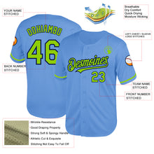 Load image into Gallery viewer, Custom Light Blue Neon Green-Navy Mesh Authentic Throwback Baseball Jersey
