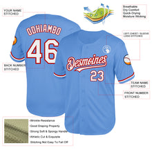 Load image into Gallery viewer, Custom Light Blue White-Red Mesh Authentic Throwback Baseball Jersey
