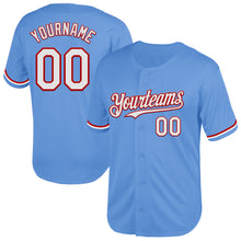Load image into Gallery viewer, Custom Light Blue White-Red Mesh Authentic Throwback Baseball Jersey
