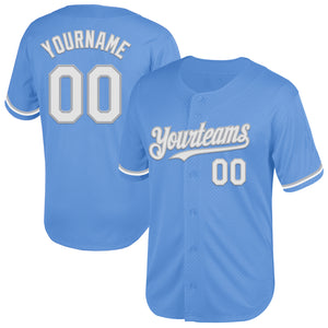 Custom Light Blue White-Gray Mesh Authentic Throwback Baseball Jersey