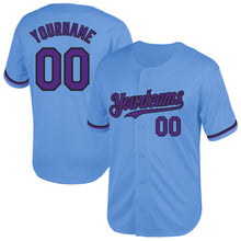 Load image into Gallery viewer, Custom Light Blue Purple-Black Mesh Authentic Throwback Baseball Jersey
