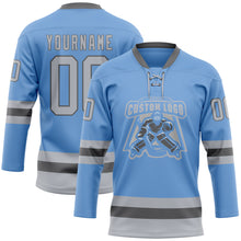 Load image into Gallery viewer, Custom Light Blue Gray-Steel Gray Hockey Lace Neck Jersey
