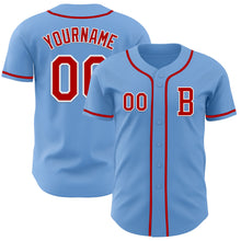 Load image into Gallery viewer, Custom Light Blue Red-White Authentic Baseball Jersey
