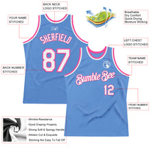 Load image into Gallery viewer, Custom Light Blue White-Pink Authentic Throwback Basketball Jersey
