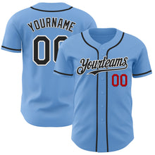 Load image into Gallery viewer, Custom Light Blue Black White-Red Authentic Baseball Jersey
