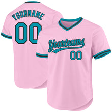 Load image into Gallery viewer, Custom Light Pink Teal-Black Authentic Throwback Baseball Jersey
