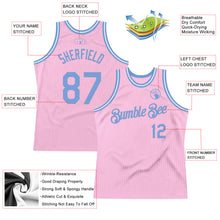 Load image into Gallery viewer, Custom Light Pink Light Blue-White Authentic Throwback Basketball Jersey
