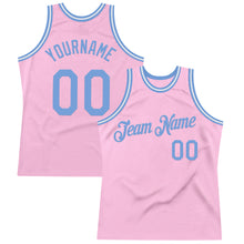 Load image into Gallery viewer, Custom Light Pink Light Blue-White Authentic Throwback Basketball Jersey
