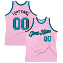 Load image into Gallery viewer, Custom Light Pink Teal-Black Authentic Throwback Basketball Jersey
