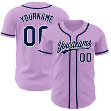 Load image into Gallery viewer, Custom Light Purple Navy-White Authentic Baseball Jersey
