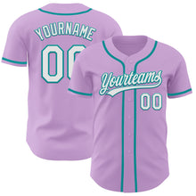 Load image into Gallery viewer, Custom Light Purple White-Teal Authentic Baseball Jersey
