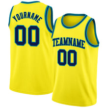 Load image into Gallery viewer, Custom Light Yellow Navy-Teal Authentic Basketball Jersey
