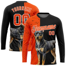 Load image into Gallery viewer, Custom Black Orange-White 3D Animal Rottweiler Dog Hunting Sleeve Performance T-Shirt
