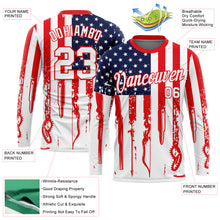 Load image into Gallery viewer, Custom White Fire Red-Royal 3D Hunting Tool American Flag Long Sleeve Performance T-Shirt
