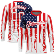 Load image into Gallery viewer, Custom White Fire Red-Royal 3D Hunting Tool American Flag Long Sleeve Performance T-Shirt
