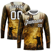 Load image into Gallery viewer, Custom Old Gold White-Black 3D Animal Deer Hunting Tool Arrow Hunter Long Sleeve Performance T-Shirt
