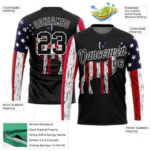 Load image into Gallery viewer, Custom Black White 3D Animal Deer Hunting American Flag Long Sleeve Performance T-Shirt
