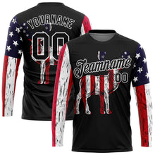 Load image into Gallery viewer, Custom Black White 3D Animal Deer Hunting American Flag Long Sleeve Performance T-Shirt
