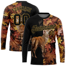 Load image into Gallery viewer, Custom Black Old Gold 3D Animal Deer Hunting Long Sleeve Performance T-Shirt
