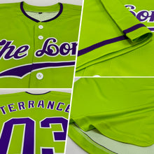 Load image into Gallery viewer, Custom Neon Green Purple-White Authentic Baseball Jersey

