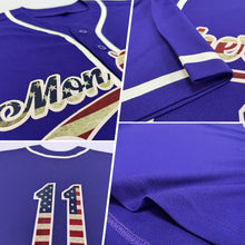 Load image into Gallery viewer, Custom Purple Vintage USA Flag-Cream Authentic Baseball Jersey
