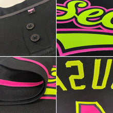 Load image into Gallery viewer, Custom Black Pink-Neon Green Two-Button Unisex Softball Jersey
