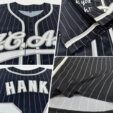 Load image into Gallery viewer, Custom Black Gray Pinstripe White Authentic Baseball Jersey
