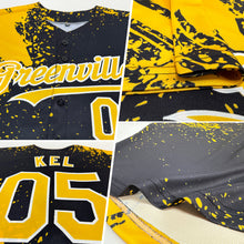 Load image into Gallery viewer, Custom Black Gold-White 3D Pattern Design Abstract Brush Stroke Authentic Baseball Jersey
