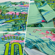 Load image into Gallery viewer, Custom Lakes Blue Neon Green-Royal 3D Pattern Design Beach Hawaii Palm Trees And Flamingo Authentic Baseball Jersey
