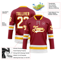 Load image into Gallery viewer, Custom Maroon White-Gold Hockey Lace Neck Jersey

