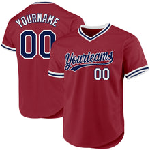 Load image into Gallery viewer, Custom Maroon Navy-White Authentic Throwback Baseball Jersey
