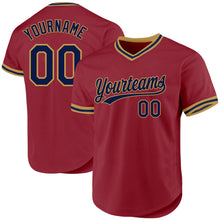 Load image into Gallery viewer, Custom Maroon Navy-Old Gold Authentic Throwback Baseball Jersey
