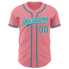 Load image into Gallery viewer, Custom Medium Pink Teal-White Authentic Baseball Jersey
