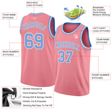 Load image into Gallery viewer, Custom Medium Pink Light Blue-White Authentic Basketball Jersey
